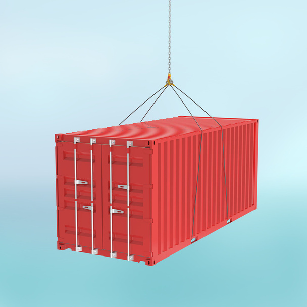 Red shipping container on the hook - Photo, Image
