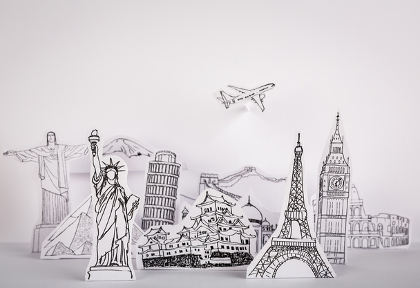Paper cut of travel (Japan,France,Italy,New York,India,egypt) - Фото, изображение