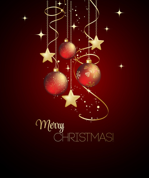 Merry Christmas  card with red bauble  - Vector, Image