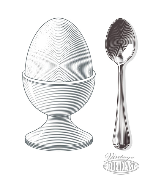 Vařené vejce v kalíšek na vejce s spoonv - Vektor, obrázek