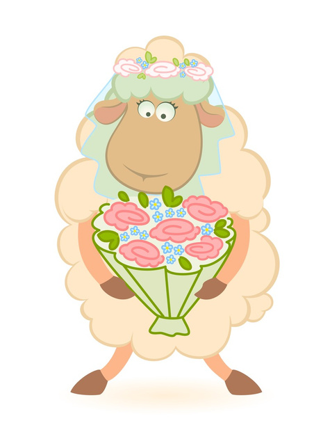 Cartoon sheep bride on white background - Διάνυσμα, εικόνα