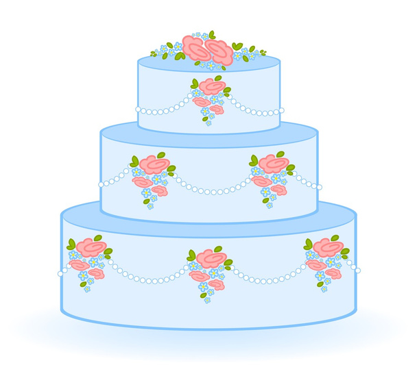 Illustration der blauen süßen Hochzeitstorte auf weißem Hintergrund - Vektor, Bild