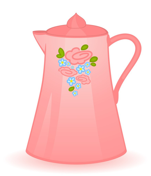 Vector pink beautiful teapot isolated on white - ベクター画像