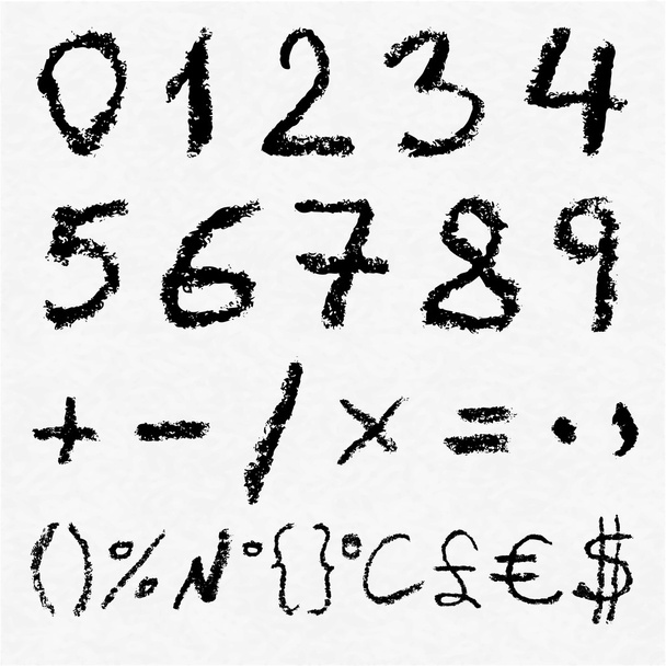 Handgeschreven vector houtskool nummers - Vector, afbeelding