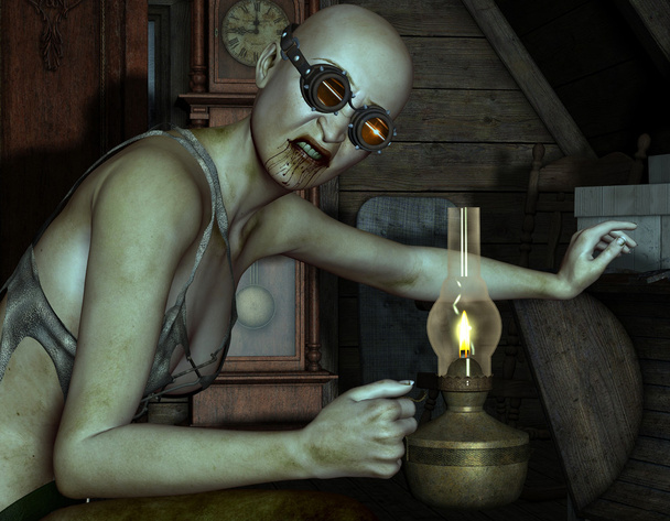 Zombie con occhiali e lampada ad olio
 - Foto, immagini
