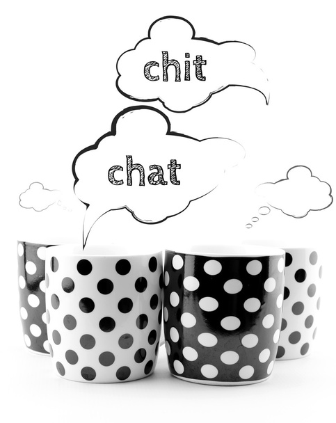 Кавові чашки з бульбашками мовлення Чіт чат ізольовані на білому тлі
 - Фото, зображення