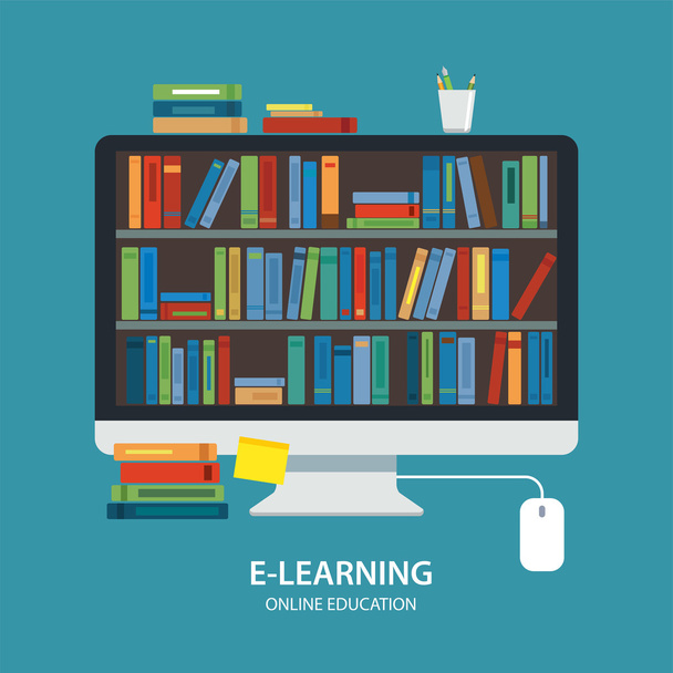 concepto de educación biblioteca en línea diseño plano
 - Vector, imagen