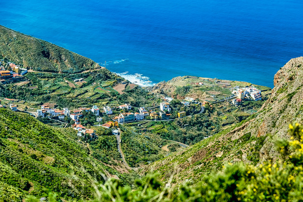 Village in green valley near ocean - Photo, Image