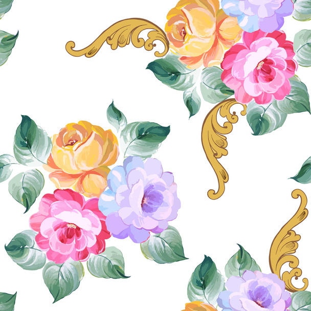 Seamless ornament rose with Baroque elements - ベクター画像