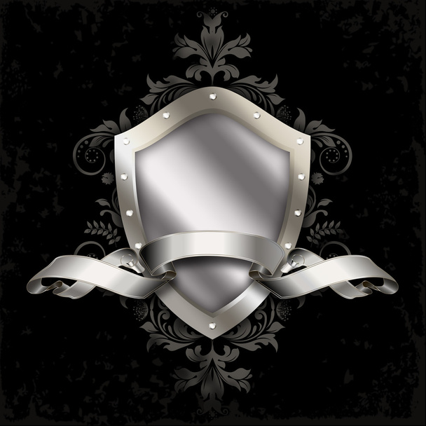 Heraldic shield with silver ribbon. - Фото, зображення