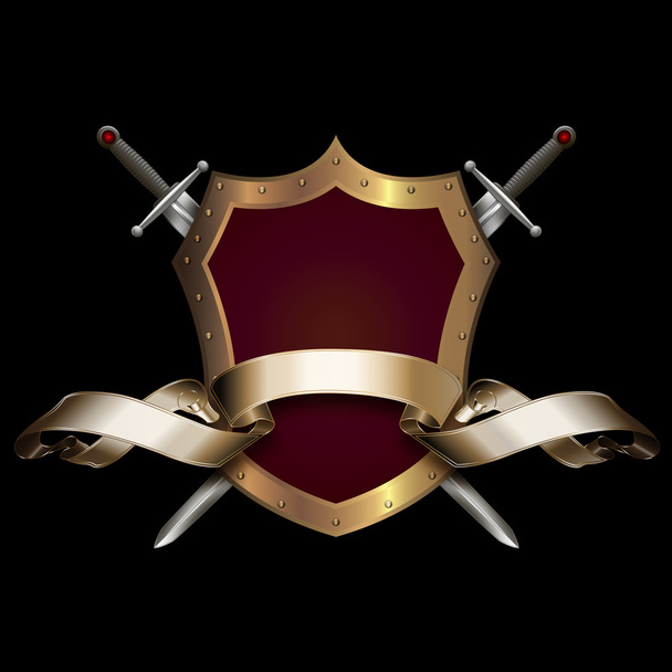 Heraldic shield with swords and ribbon. - Zdjęcie, obraz