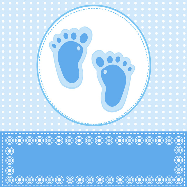 baby boy üdvözlés kártya-val lábánál lépéseket - Fotó, kép