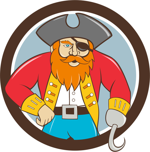 Captain Hook Pirate cirkel Cartoon - Vector, afbeelding