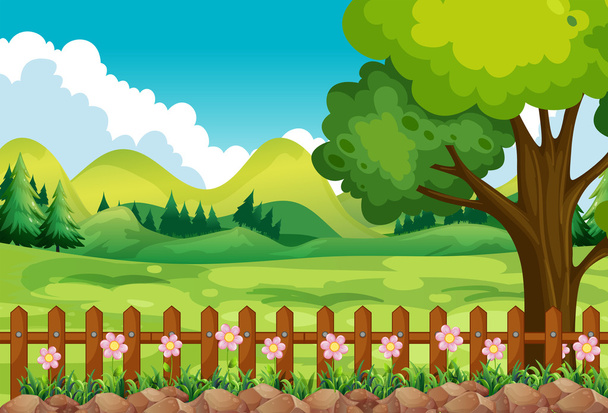 garden with field and flowers - Vector, Image