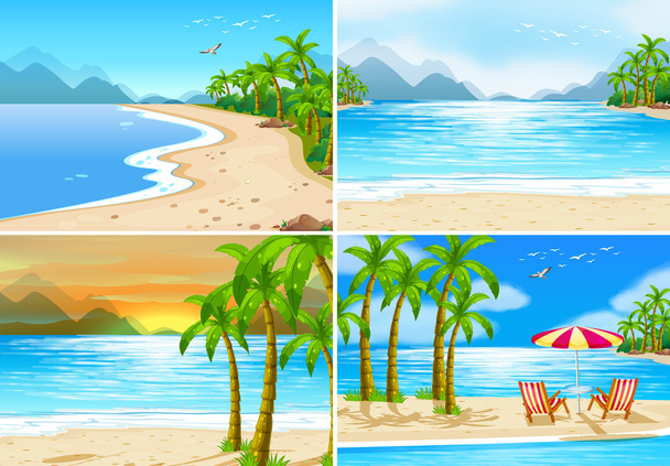 4 つのビーチのシーン - ベクター画像