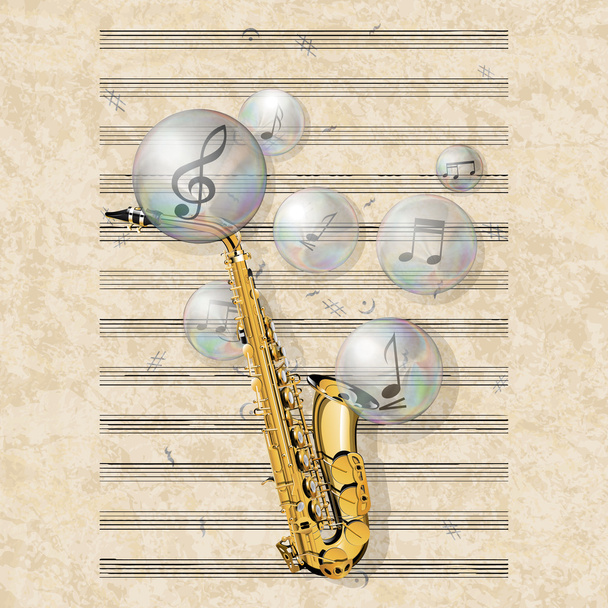 fondo musical con saxofón y pompas de jabón
 - Vector, imagen
