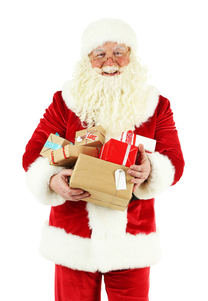 Santa Claus with gift boxes isolated on white background - Foto, Imagem