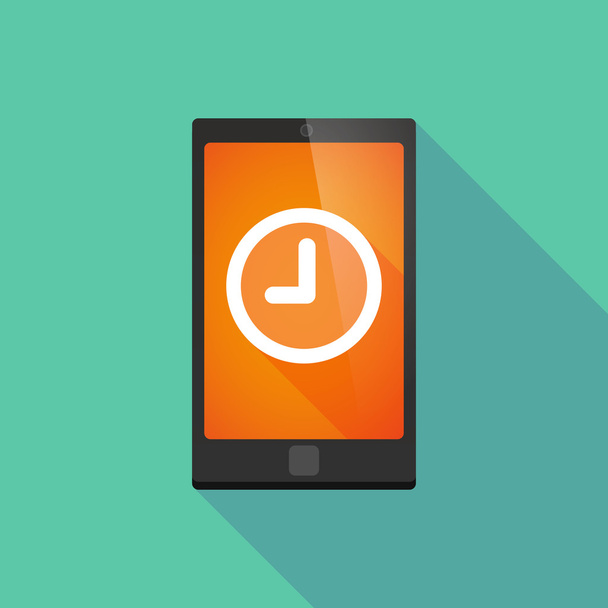 Long shadow phone icon with a clock - Vector, Image