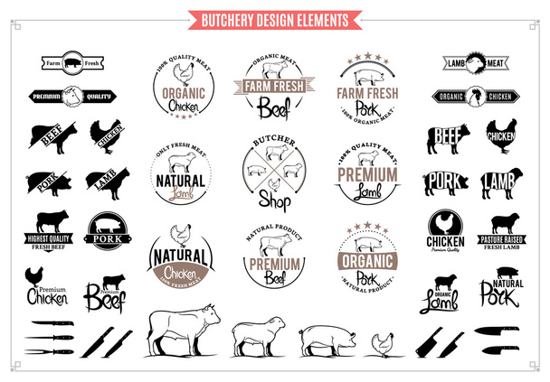 Metzgerei-Logos, Etiketten, Diagramme und Designelemente - Vektor, Bild