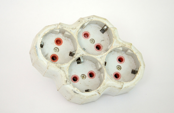 Electrical quadruple white plastic power socket  - Photo, Image