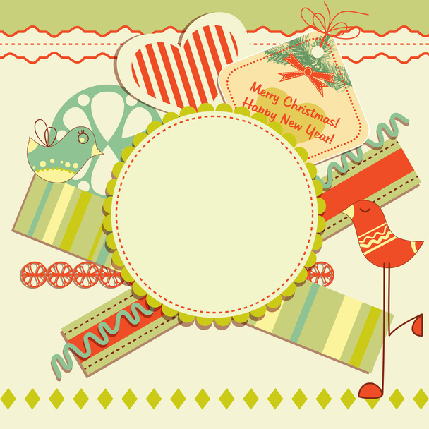 Christmas background, scrap booking elements - Vector, Imagen