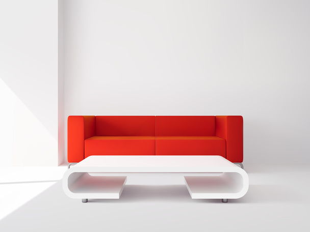 Red sofa and white table interior - Vector, Image