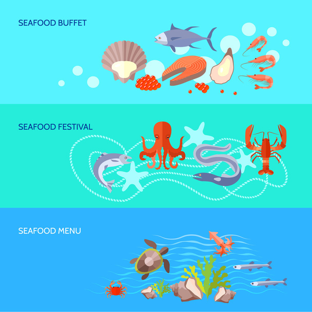 Set de pancartas de comida de mar
 - Vector, imagen