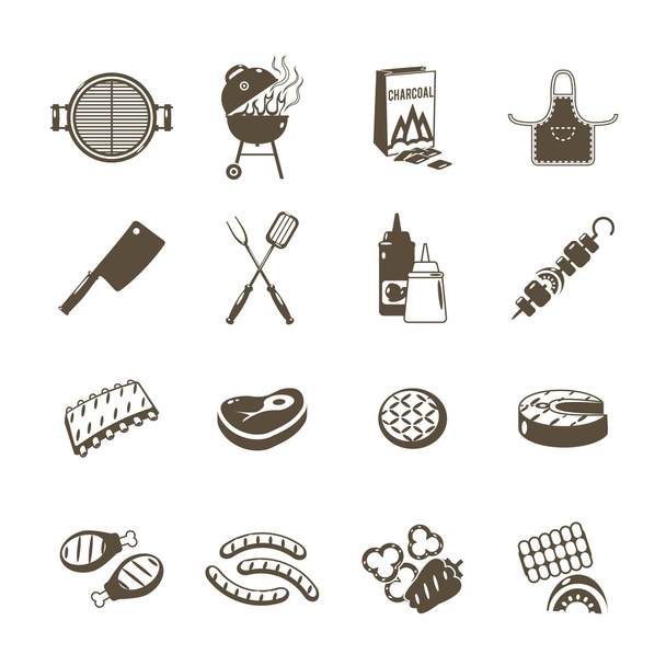 Barbecue en Grill pictogrammen zwart instellen - Vector, afbeelding