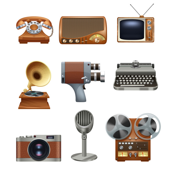 Conjunto de pictogramas de dispositivos retro vintage
  - Vector, imagen