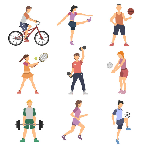 Sport People Flat Icons Set - Vector, Image