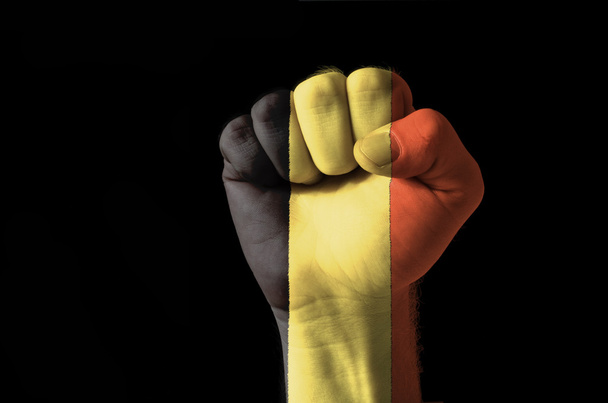 Puño pintado en colores de la bandera de Bélgica
 - Foto, imagen