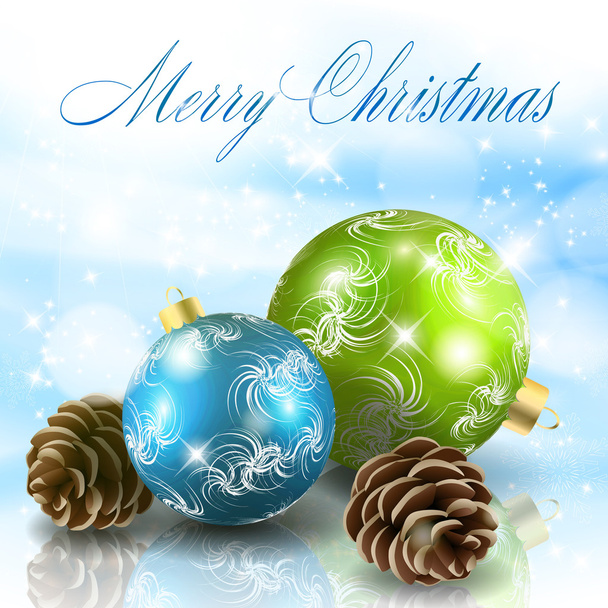 Різдвяні кульки з шишками на світло-блакитному фоні
 - Вектор, зображення