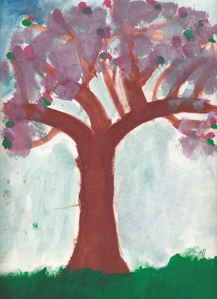 Cseresznyefa (sakura, mandula tr eredeti digitalizált gyermek képe - Fotó, kép