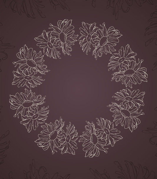 pattern. flowers in a circle. vintage. white on brown - Vector, Image