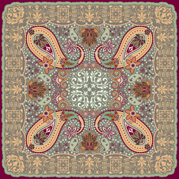 Paisley floral scarf design - Vector, Image