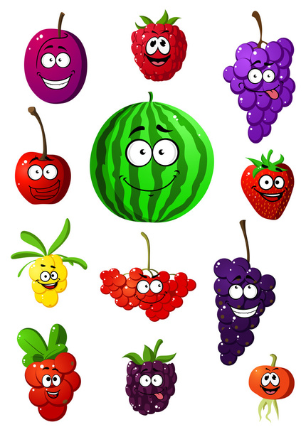 Caracteres de frutas e bagas coloridas
 - Vetor, Imagem