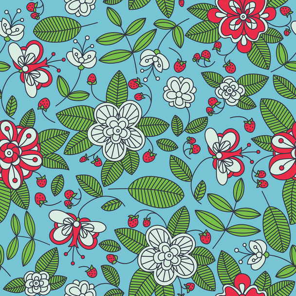 Strawberry floral seamless pattern background - Vector, Imagen
