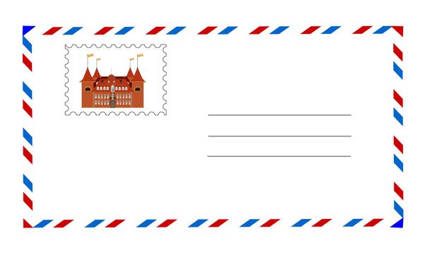 ο φάκελος Δίχρωμος Λευκός με γραμματόσημο διάνυσμα - Διάνυσμα, εικόνα