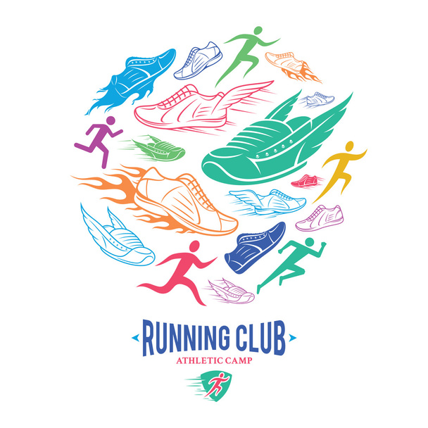 Vorlage für das Logo des Laufclubs, Muster der Laufschuhe - Vektor, Bild