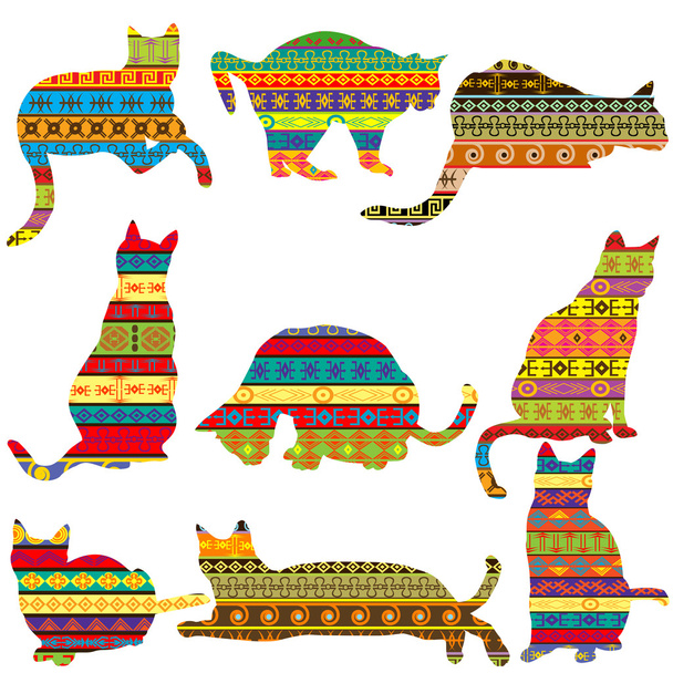 Etnikai dekoratív mintás macskák - Vektor, kép