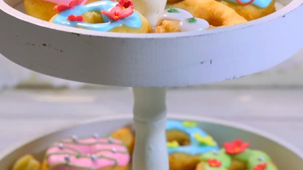 Tower full of homemade donuts - Video, Çekim