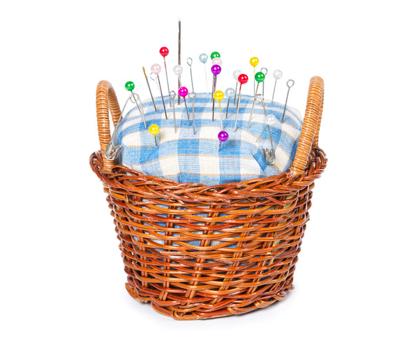 Wicker basket with pincushion - Photo, Image