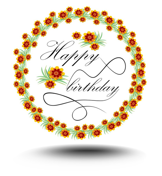 Happy birthday poster with calligraphic elegant inscription in floral wreath - Vektor, kép