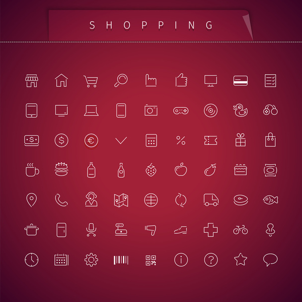 Shopping Thin Icons Set - Διάνυσμα, εικόνα