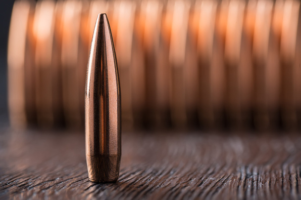 Macro shot of copper bullets  - Φωτογραφία, εικόνα