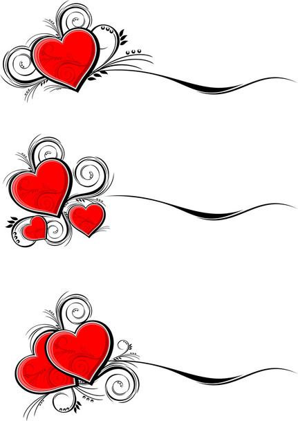 Conjunto de corações com ornamentos florais isolados em fundo branco
 - Vetor, Imagem