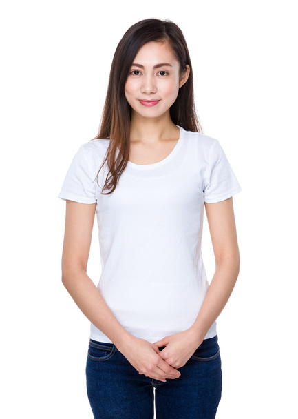 Asian young woman in white t-shirt - 写真・画像