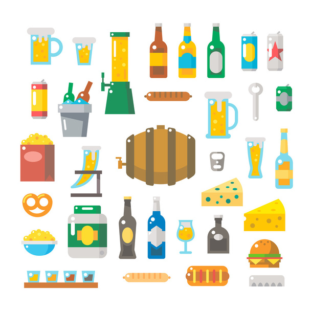 Flat design of beer items set - Vector, Image