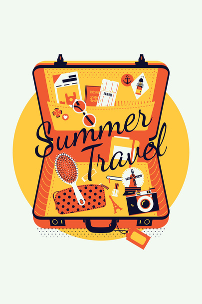 Summer Travel with luggage suitcase - Διάνυσμα, εικόνα