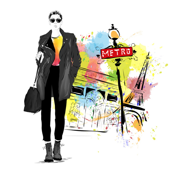 Fashion girl in sketch-style.  - Vector, Image